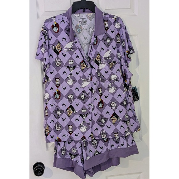 Disney Nightmare Before Christmas Lavender Argyle Pajama Shorts Set 2X NWT - Picture 9 of 11